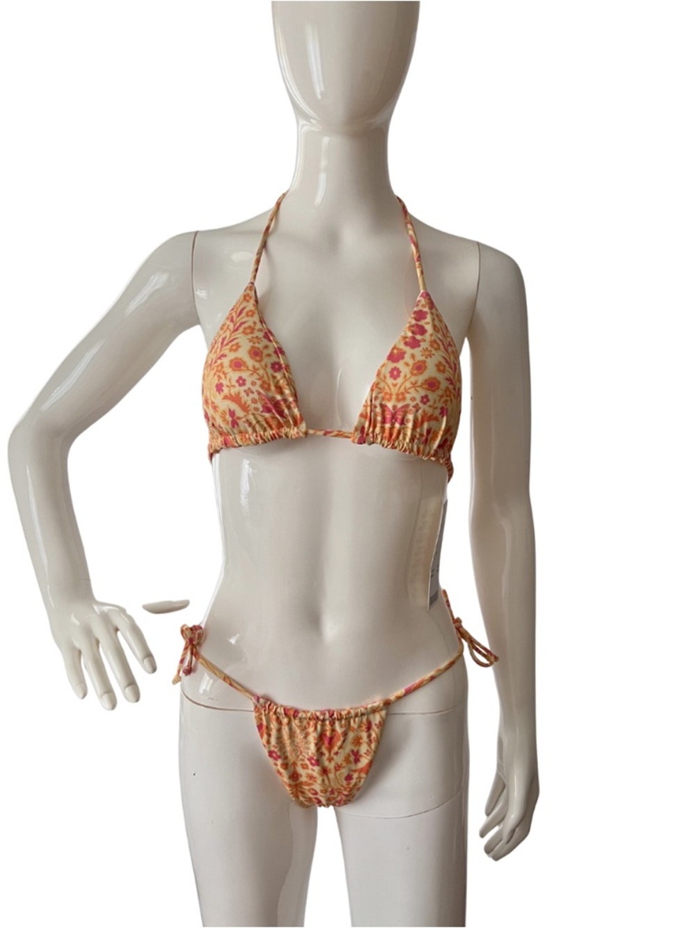 Urban Outfitters Floral Tie-Side Triangle Bikini Set— Yellow & Pink_size M